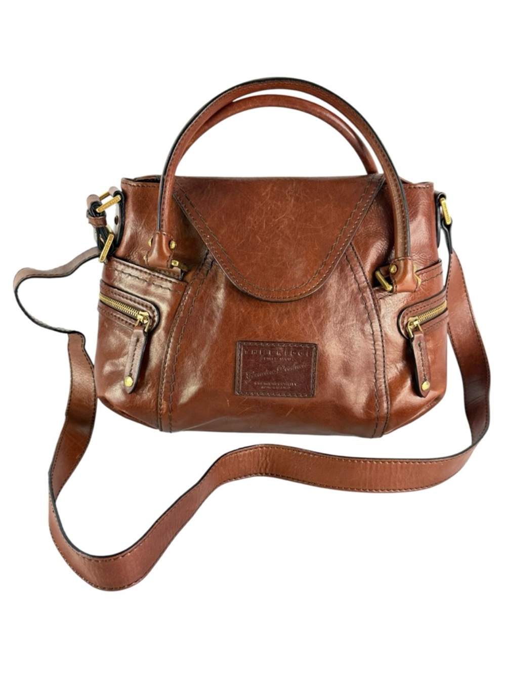 THE BRIDGE Brown Leather Satchel Crossbody Shoulder Bag Made in Italy